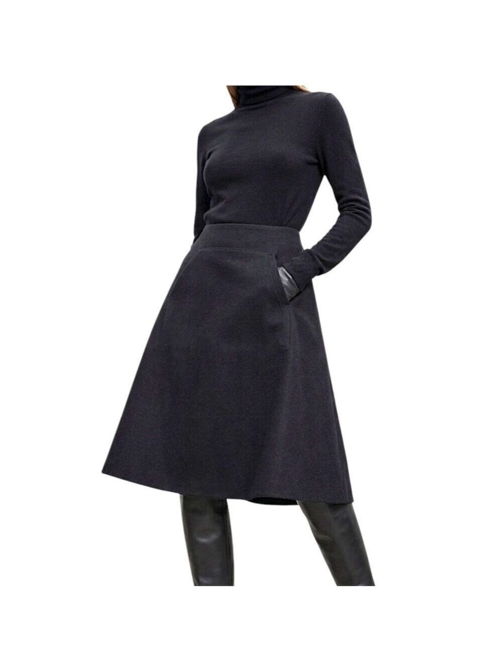 NWT COS black wool blend structured a line old money minimalist midi skirt 6